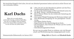 Traueranzeige Karl Dachs