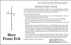 Traueranzeige Franz Eck