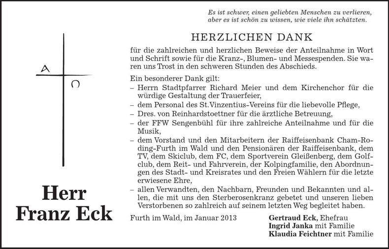 Traueranzeige Franz Eck