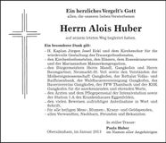Traueranzeige Alois Huber