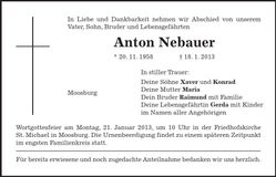 Traueranzeige Anton Nebauer
