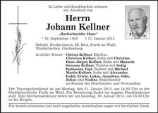 Traueranzeige Johann Kellner