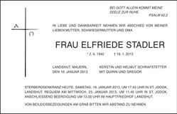 Traueranzeige Elfriede Stadler