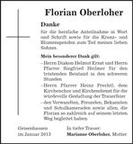 Traueranzeige Florian Oberloher