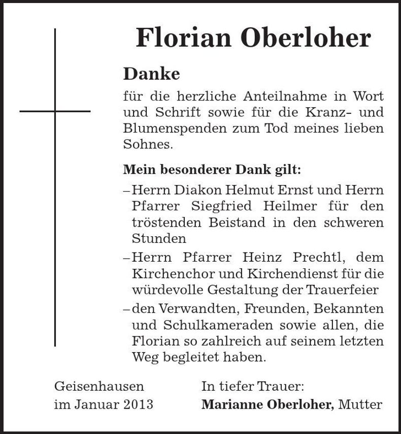 Traueranzeige Florian Oberloher