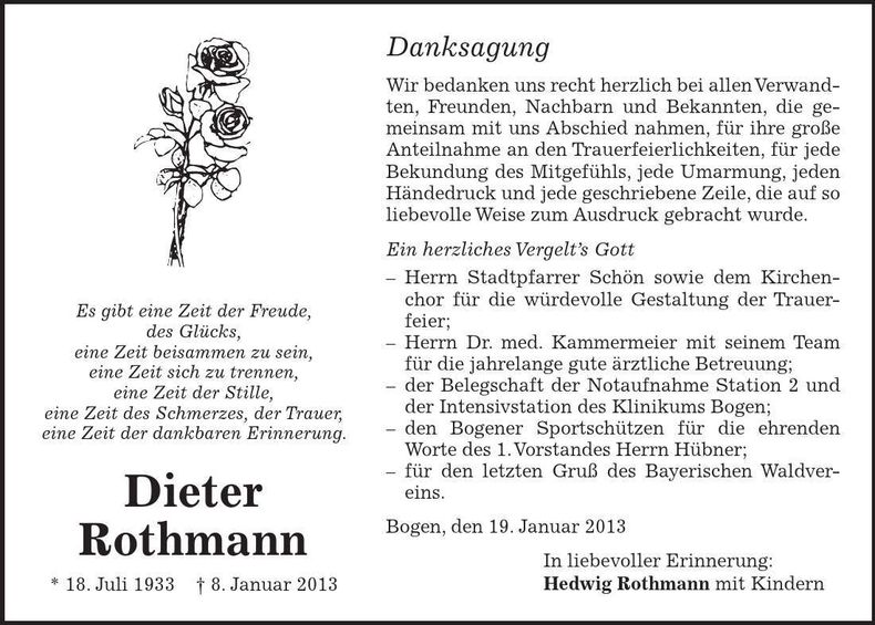 Traueranzeige Dieter Rothmann