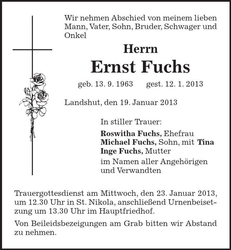 Traueranzeige Ernst Fuchs