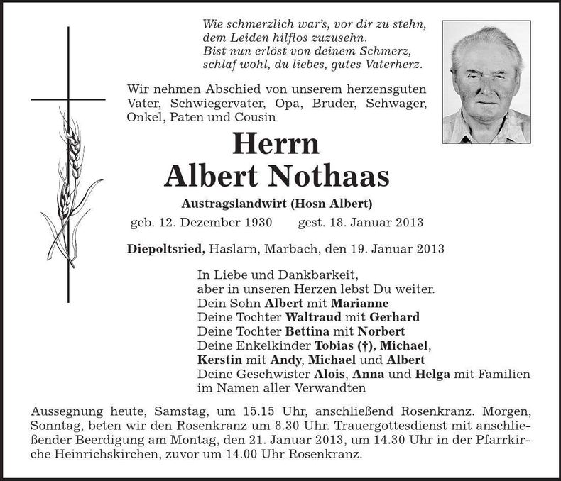 Traueranzeige Albert Nothaas