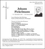 Traueranzeige Johann Pickelmann