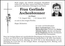 Traueranzeige Gerlinde Aschenbrenner