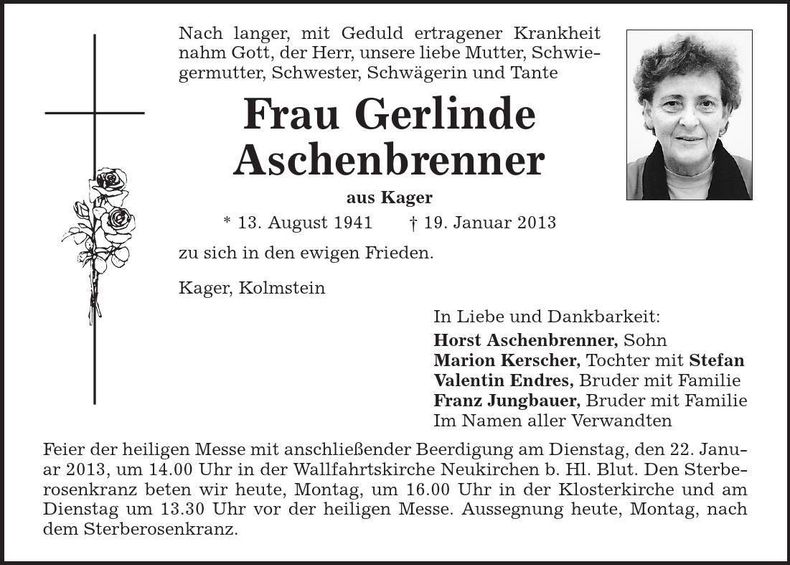 Traueranzeige Gerlinde Aschenbrenner