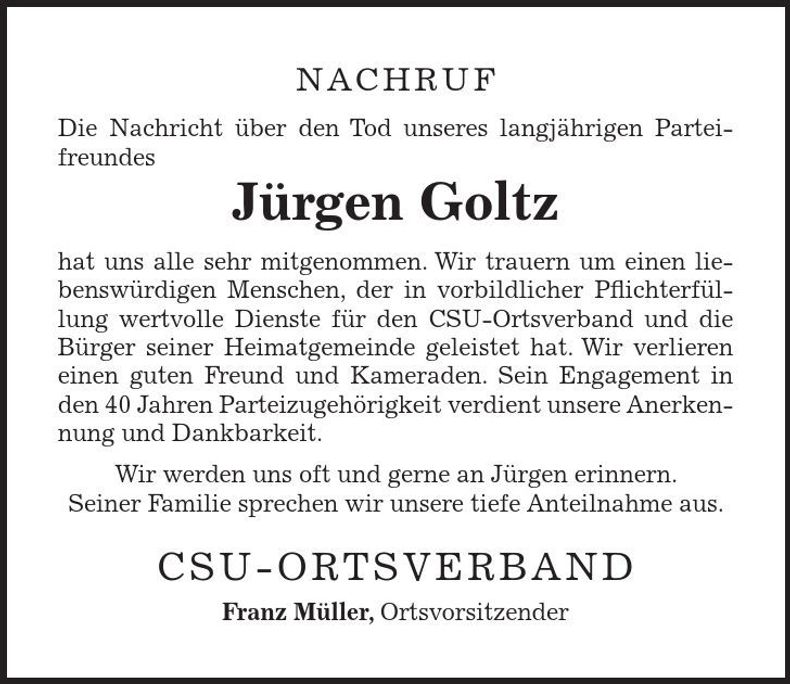 Traueranzeige Jürgen Goltz