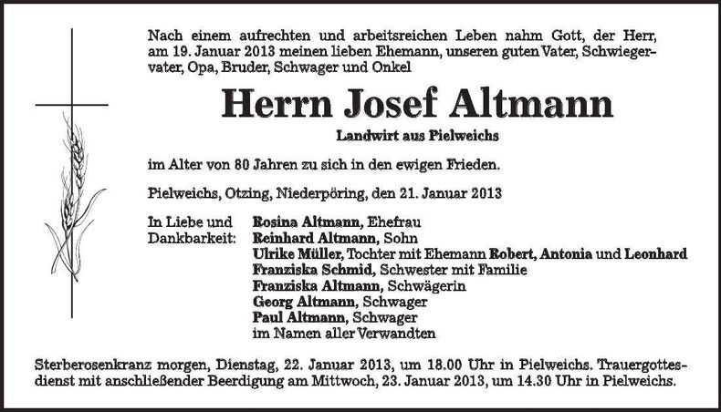 Traueranzeige Josef Altmann