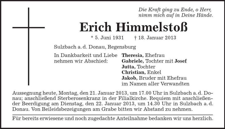 Traueranzeige Erich Himmelstoß