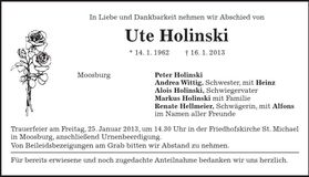 Traueranzeige Ute Holinski