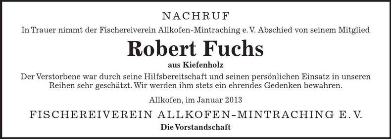 Traueranzeige Robert Fuchs