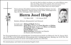 Traueranzeige Josef Höpfl