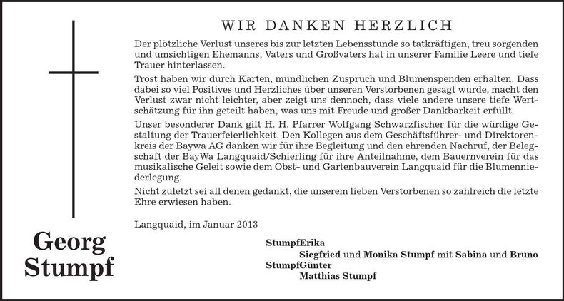 Traueranzeige Georg Stumpf