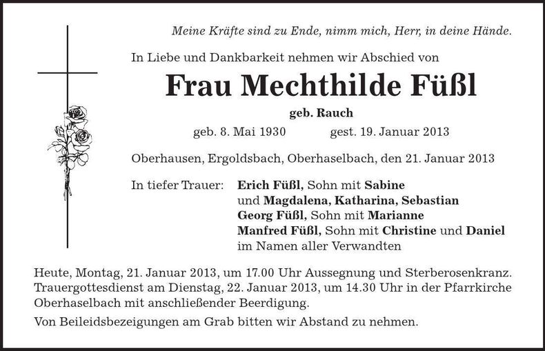 Traueranzeige Mechthilde Füßl