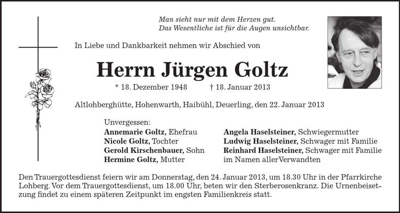 Traueranzeige Jürgen Goltz