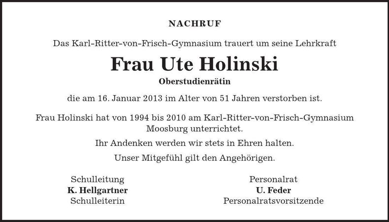Traueranzeige Ute Holinski
