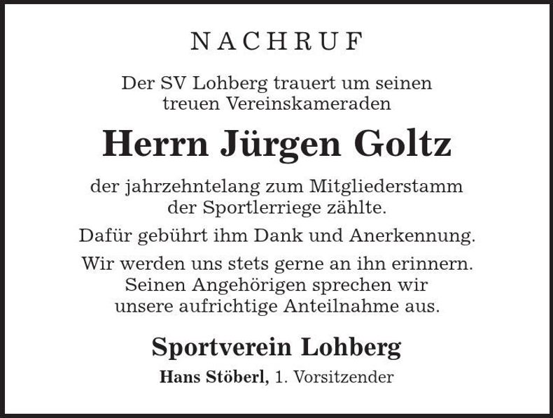 Traueranzeige Jürgen Goltz