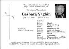 Traueranzeige Barbara Saghin