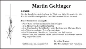 Traueranzeige Martin Geltinger