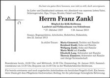 Traueranzeige Franz Zankl