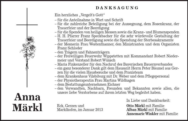 Traueranzeige Anna Märkl