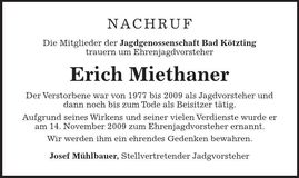 Traueranzeige Erich Miethaner
