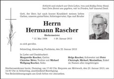 Traueranzeige Hermann Rascher