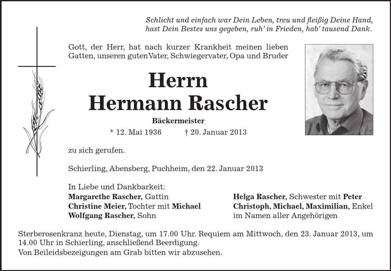 Traueranzeige Hermann Rascher