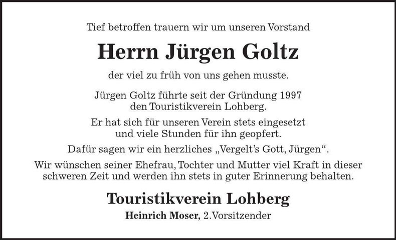 Traueranzeige Jürgen Goltz