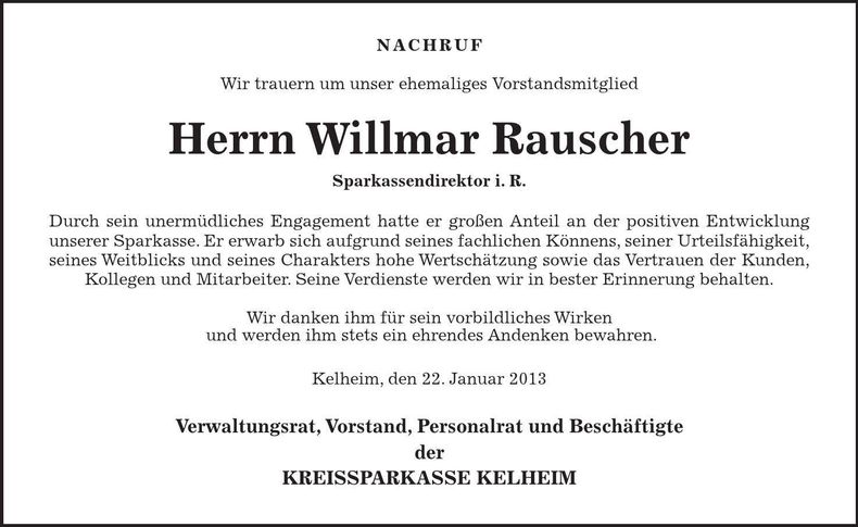 Traueranzeige Willmar Rauscher