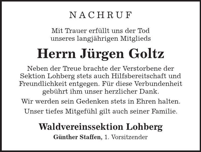 Traueranzeige Jürgen Goltz