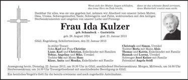 Traueranzeige Ida Kulzer
