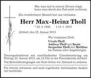 Traueranzeige Max-Heinz Tholl