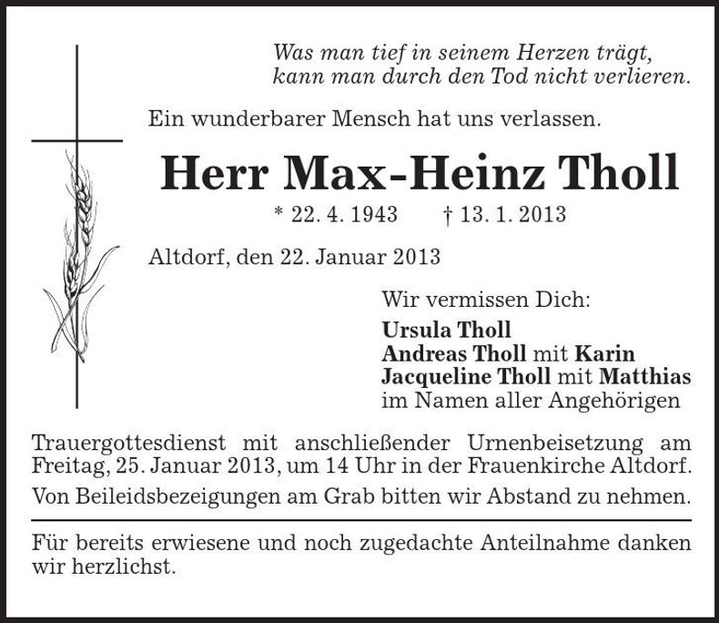 Traueranzeige Max-Heinz Tholl