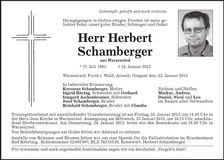 Traueranzeige Herbert Schamberger