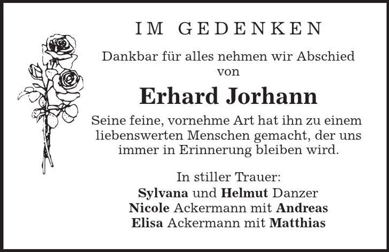 Traueranzeige Erhard Jorhann