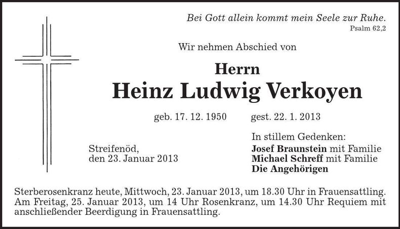 Traueranzeige Heinz Ludwig Verkoyen