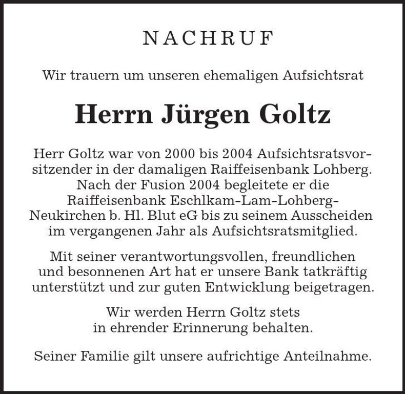 Traueranzeige Jürgen Goltz