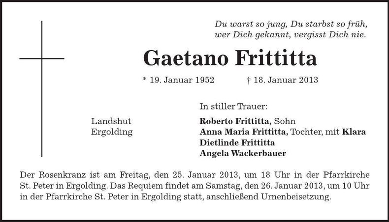 Traueranzeige Gaetano Frittitta