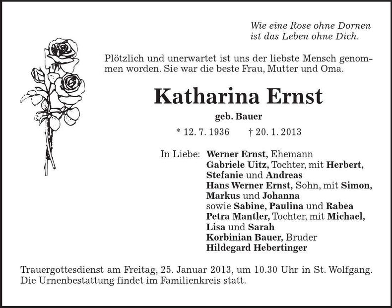 Traueranzeige Katharina Ernst