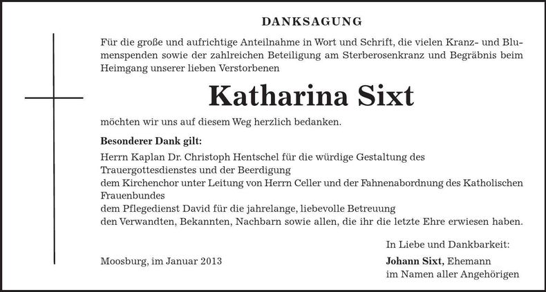 Traueranzeige Katharina Sixt
