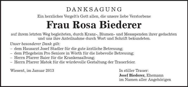 Traueranzeige Rosa Biederer