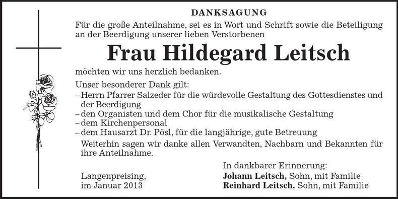 Traueranzeige Hildegard Leitsch