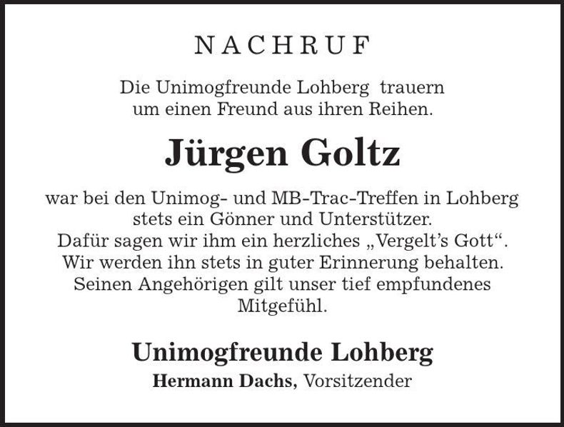 Traueranzeige Jürgen Goltz