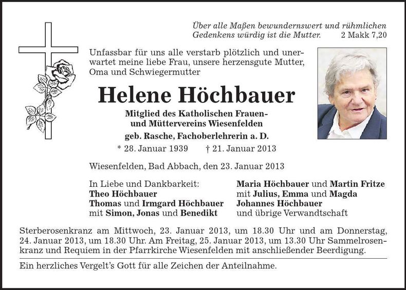 Traueranzeige Helene Höchbauer
